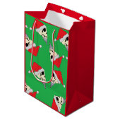 Kerstmis met Santa Hats Gift Bag Green Medium Cadeauzakje (Voorkant Gekanteld)