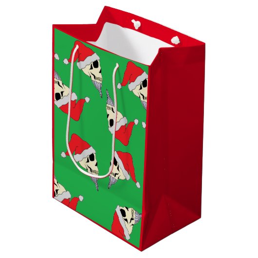 Kerstmis met Santa Hats Gift Bag Green Medium Cadeauzakje (Voorkant Gekanteld)