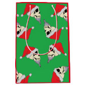 Kerstmis met Santa Hats Gift Bag Green Medium Cadeauzakje (Voorkant)