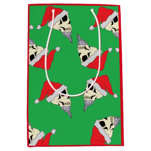 Kerstmis met Santa Hats Gift Bag Green Medium Cadeauzakje (Voorkant)