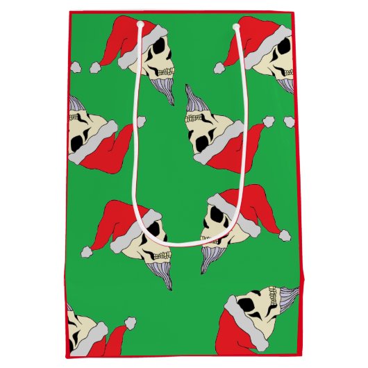 Kerstmis met Santa Hats Gift Bag Green Medium Cadeauzakje (Achterkant)