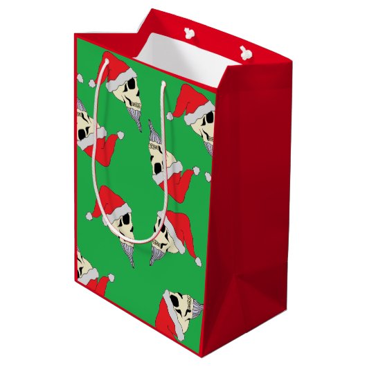 Kerstmis met Santa Hats Gift Bag Green Medium Cadeauzakje (Achterkant Gekanteld)