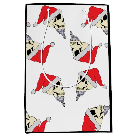 Kerstmis met Santa Hats Gift Bag White Medium Cadeauzakje