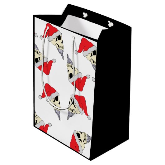 Kerstmis met Santa Hats Gift Bag White Medium Cadeauzakje (Achterkant Gekanteld)