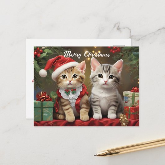Kerstmis met Schattigee Katten Briefkaart (Voorkant / Achterkant in situ)