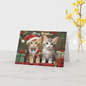 Kerstmis met Schattigee Katten Kaart (Gele Bloem)