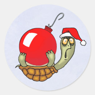 Kerstmis met schildpad ronde sticker