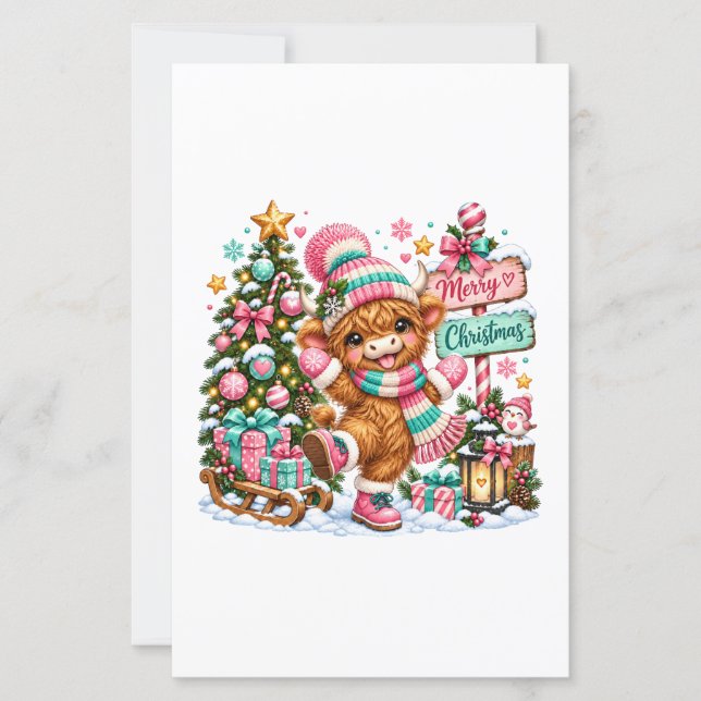 Kerstmis met Schotse Hooglander Koe (Voorkant)
