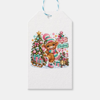Kerstmis met Schotse Hooglander Koe Cadeaulabel