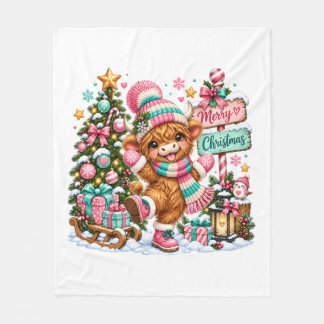 Kerstmis met Schotse Hooglander Koe Fleece Deken