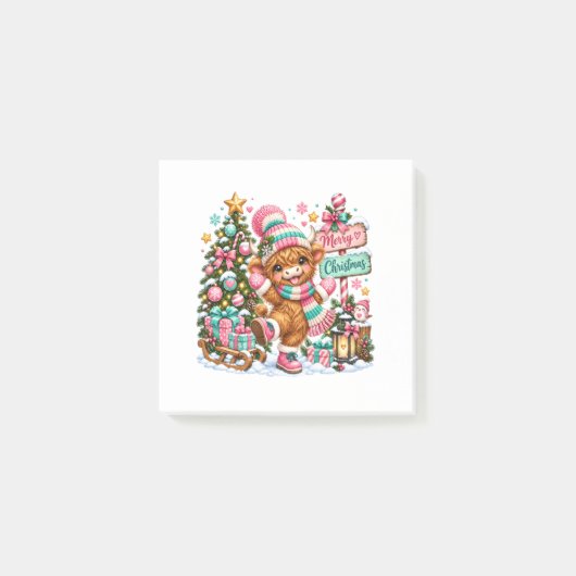 Kerstmis met Schotse Hooglander Koe Post-it® Notes (Voorkant)