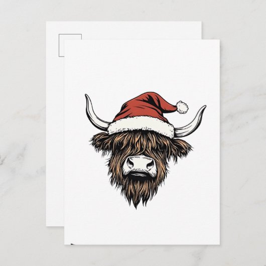 Kerstmis met Schotse Hooglanders Xmas Kerstman Wol Uitnodiging Briefkaart (Voorkant / Achterkant)