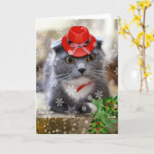 Kerstmis met Scottish Fold Cat in Red Pet Kaart (Gele Bloem)