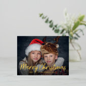 Kerstmis met scripts | Gold Foil met foto Folie Feestdagen Briefkaart (Staand Voorkant)
