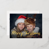 Kerstmis met scripts | Gold Foil met foto Folie Feestdagen Briefkaart (Voorkant / Achterkant)