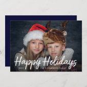 Kerstmis met scripts | Navy Blue met foto Feestdagenkaart (Voorkant / Achterkant)