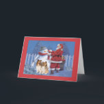Kerstmis met Sheltie Santa and Snowman Feestdagen Kaart<br><div class="desc">Het herdenken van familie en vrienden tijdens het vakantieseizoen is een prachtige manier om contact te houden met de mensen waar je van houdt en waar je om geeft. Ik heb met liefde en zorg deze betaalkaarten voor honden gemaakt en ik ben er zeker van dat iedereen die van honden...</div>