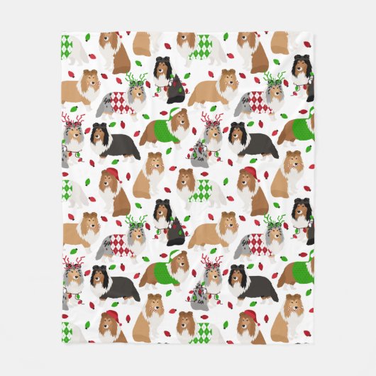 Kerstmis met Shetland Sheepdog Fleece Blanket Deken (Voorkant)
