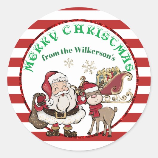 Kerstmis met Sinterklaas en Rudolph Suikerstok Ronde Sticker (Voorkant)