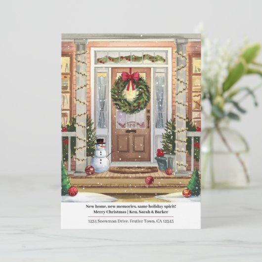 Kerstmis met sneeuw op de voorveranda van het nieu feestdagenkaart (Staand voorkant)