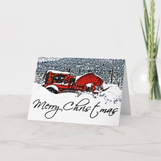 Kerstmis met Sneeuw Tractor Feestdagen Kaart (Voorkant)