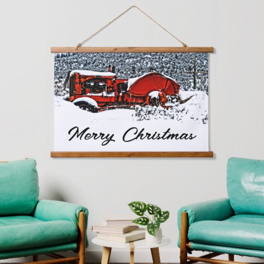 Kerstmis met Sneeuw Tractor Hangend Wandkleed (Woonkamer)
