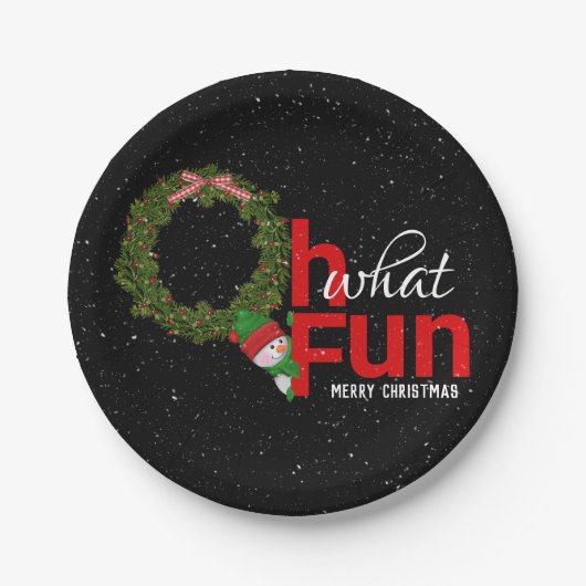 Kerstmis met sneeuwman papieren bordje (Voorkant)