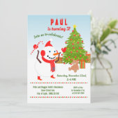 Kerstmis met Snowman Birthday Party Invitation Kaart (Staand voorkant)