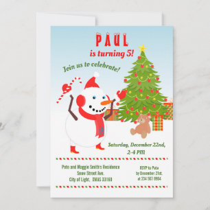 Kerstmis met Snowman Birthday Party Invitation Kaart