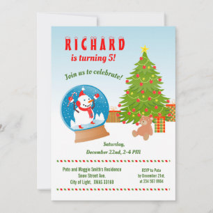 Kerstmis met Snowman wereldbol Birthday Party Kaart