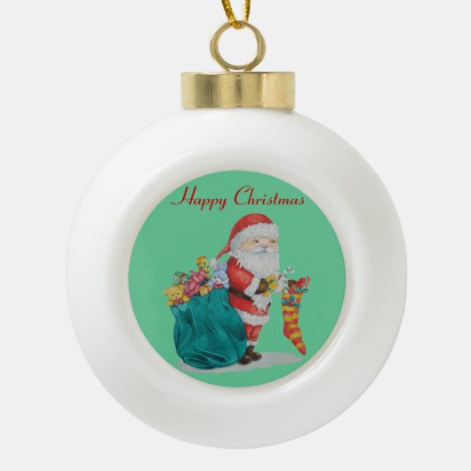 Kerstmis met speelgoed en geschenken in de zak keramische bal ornament (Voorkant)