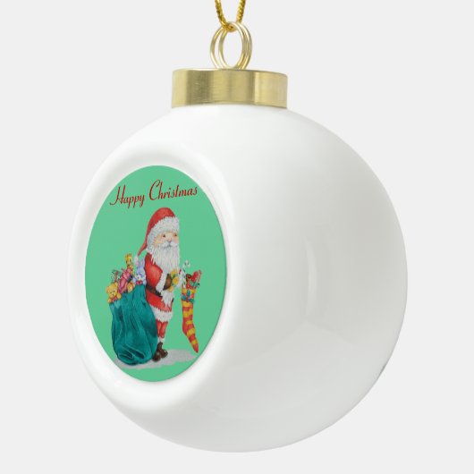 Kerstmis met speelgoed en geschenken in de zak keramische bal ornament (Rechts)