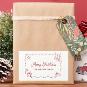 Kerstmis met speelse handgetekende krabbels minima rechthoekige sticker