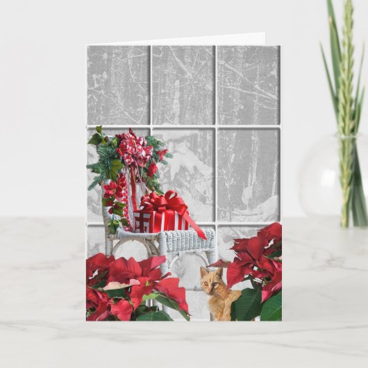 Kerstmis met stoel en raam feestdagen kaart (Voorkant)