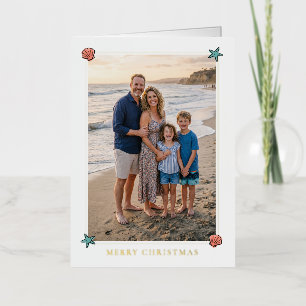 Kerstmis met Strandschelpen en Drijfhout Boom Folie Feestdagenkaart