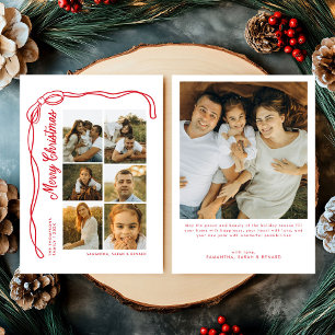 Kerstmis met strik Familie 7 foto's Feestdagenkaart