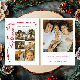 Kerstmis met strik familie 7 foto's feestdagenkaart