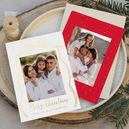Kerstmis met strik Vintage 2 foto goud Folie Feestdagenkaart