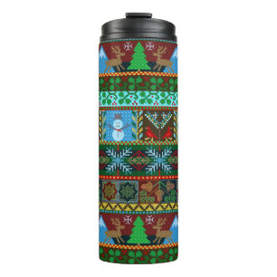 Kerstmis met Sweater Pattern Reindeer Holiday Thermosbeker