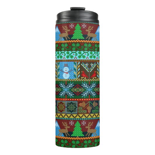 Kerstmis met Sweater Pattern Reindeer Holiday Thermosbeker (Voorkant)
