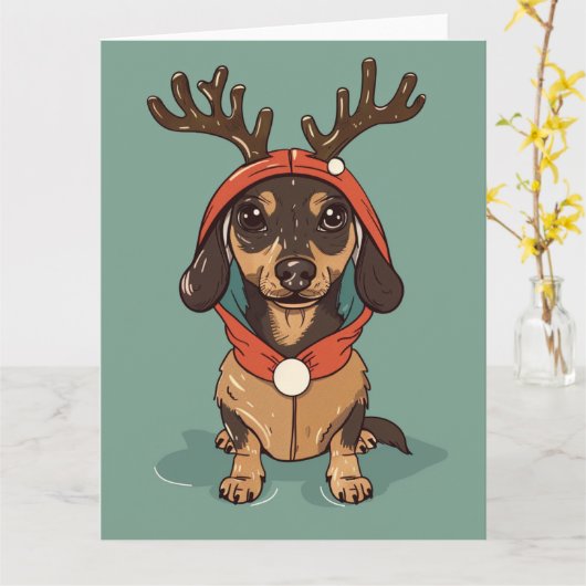 Kerstmis met takkelhond kaart (Gele Bloem)