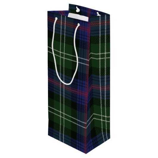 kerstmis met Tartan Clan Sutherland Green Check Wijn Cadeautas (Achterkant Gekanteld)