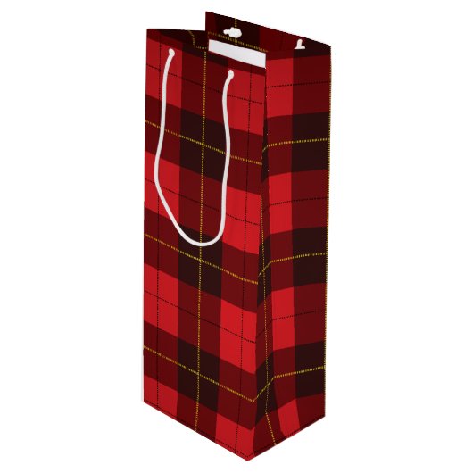 kerstmis met Tartan Clan Wallace Red Check Wijn Cadeautas (Voorkant Gekanteld)
