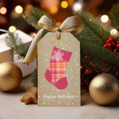 Kerstmis met Tartan Sinaasappel en Roze ID209 Cadeaulabel