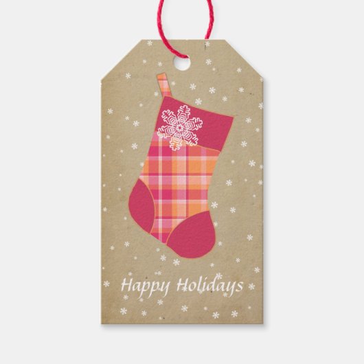 Kerstmis met Tartan Sinaasappel en Roze ID209 Cadeaulabel (Voorkant)