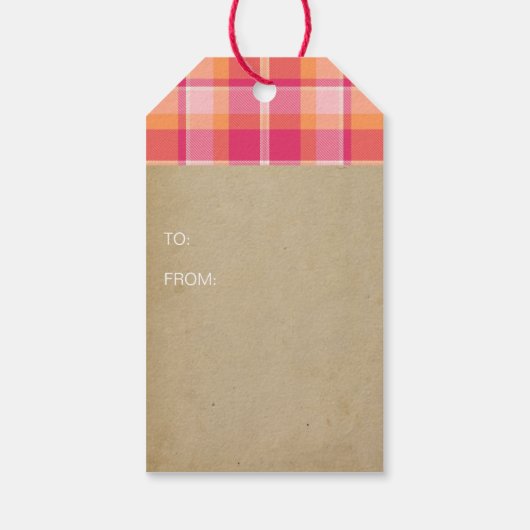 Kerstmis met Tartan Sinaasappel en Roze ID209 Cadeaulabel (Achterkant)