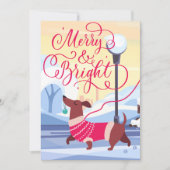Kerstmis met Teckel Merry Bright Calligrafie Feestdagenkaart (Voorkant)