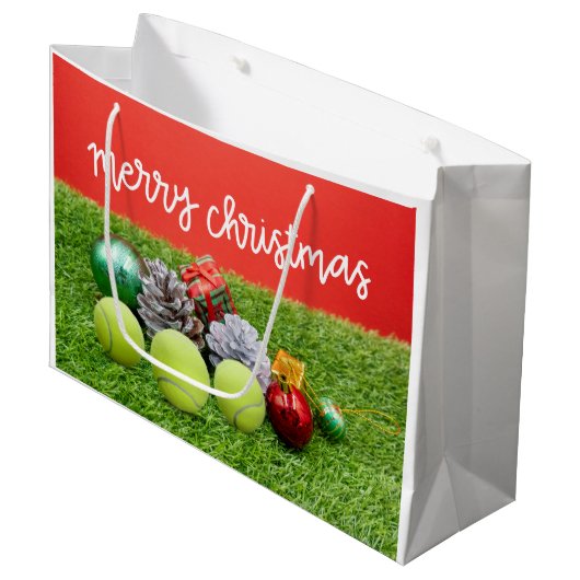 Kerstmis met tennisbal en cadeaus groot cadeauzakje (Voorkant Gekanteld)