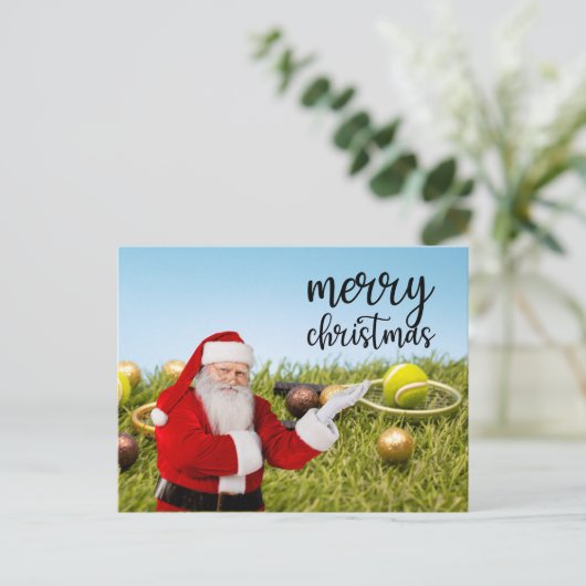 Kerstmis met tennisbal en racket feestdagenkaart (Staand voorkant)