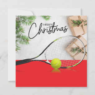 Kerstmis met tennisbal en racket feestdagenkaart
